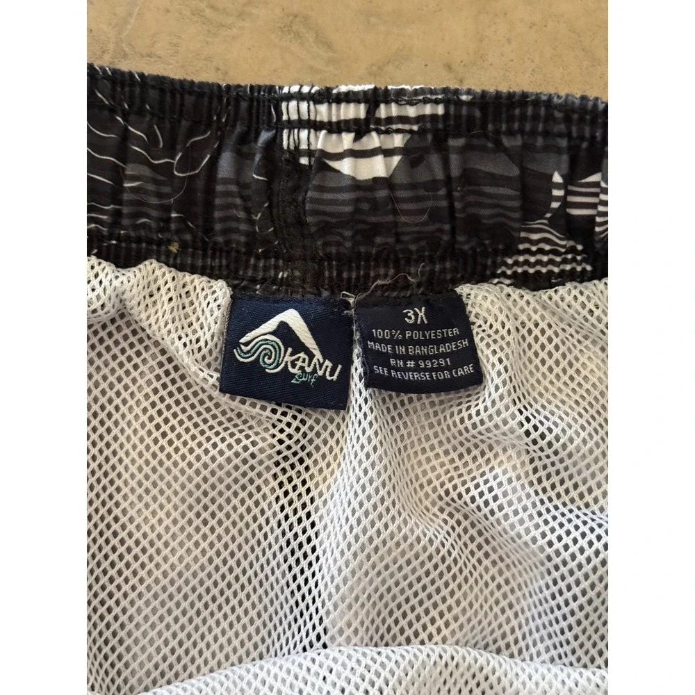 Kanu Surf Mens 3X Black White Tropical Floral Cargo Swim Trunks Board Shorts